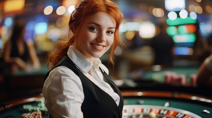Roda roulette Phoenix Rises dengan dealer membagikan instruksi taruhan di 0pera toto